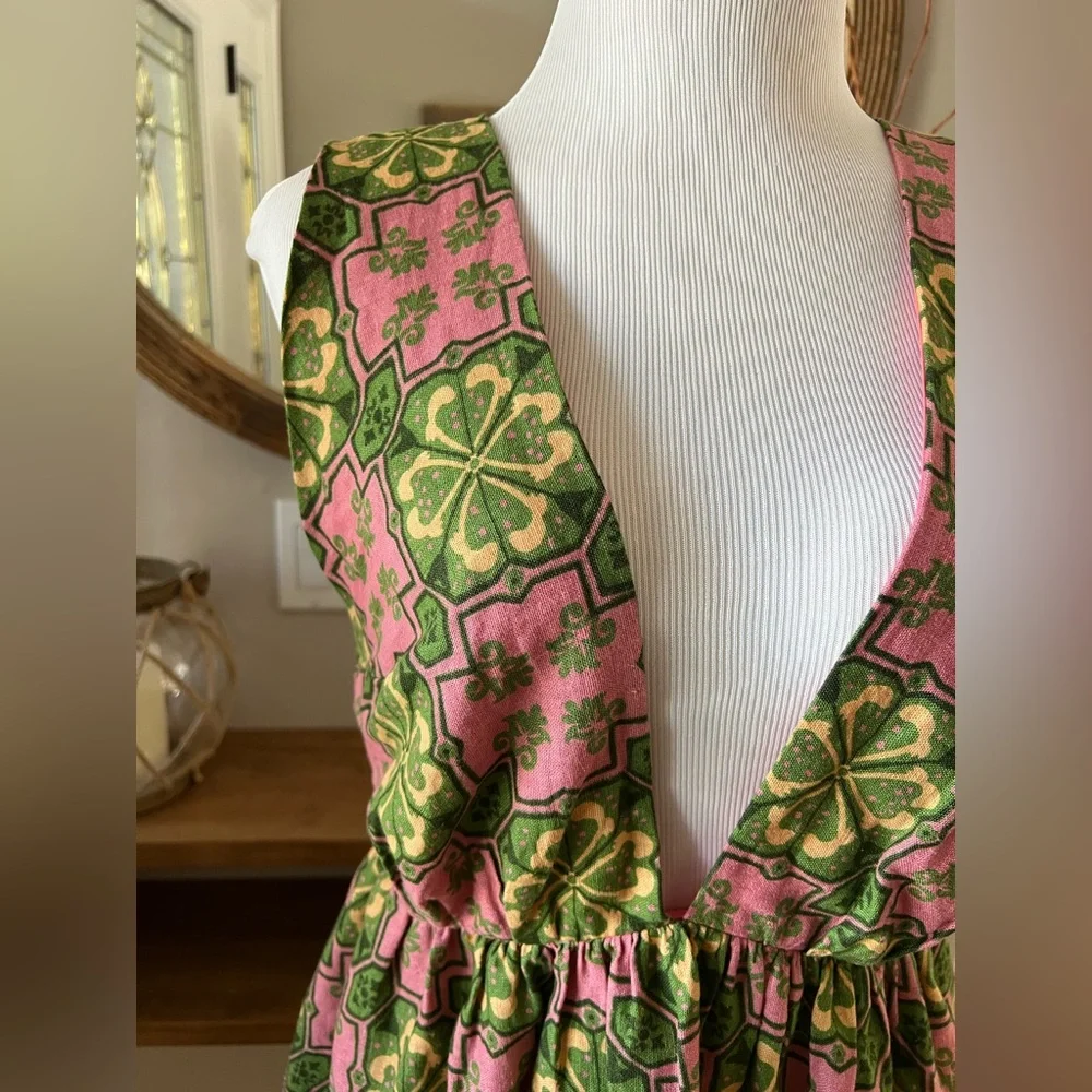 House of Harlow 1960 Linen Blend Halter Dress geometric and floral pattern Small - Picture 2 of 9